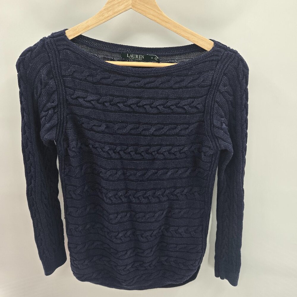 Lauren Ralph Lauren Navy Cable Knit Cotton Viscose Sweater Size Small